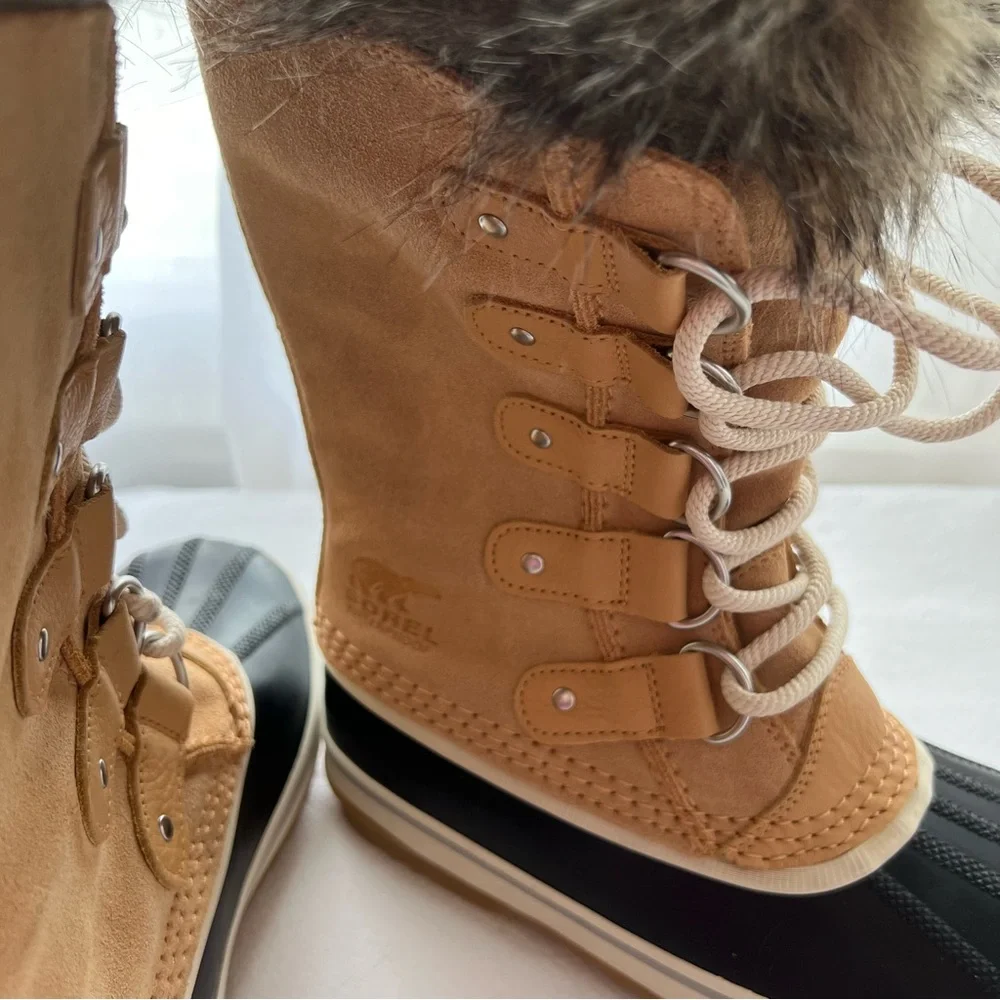 Sorel Joan of Arctic Faux Fur Waterproof Snow Boot in Camel Brown Suede New 6.5